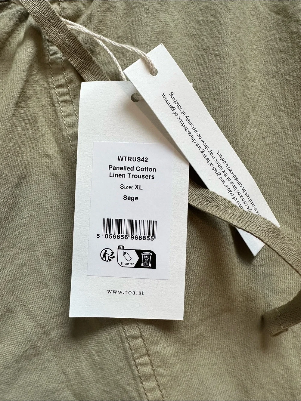 TOAST Women’s Suki Cotton Linen Sage Green Wide Leg Relaxed Pants Size XL NWT